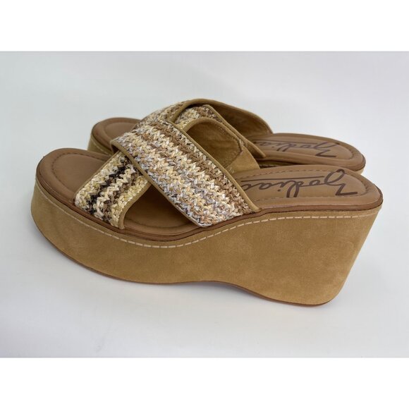 Zodiac Nessa Boho Criss Cross Woven Band Platform Wedge Sandal Tan 11 NWOB - Picture 3 of 7